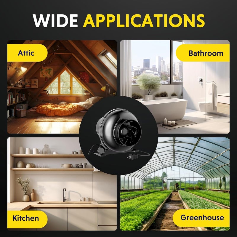 I-Power 4 Inch Inline Duct Fan, 195 CFM Ventilation Fan, Exhaust HVAC Vent Blower for Hydroponics, Grow Tents, Black - Image 5